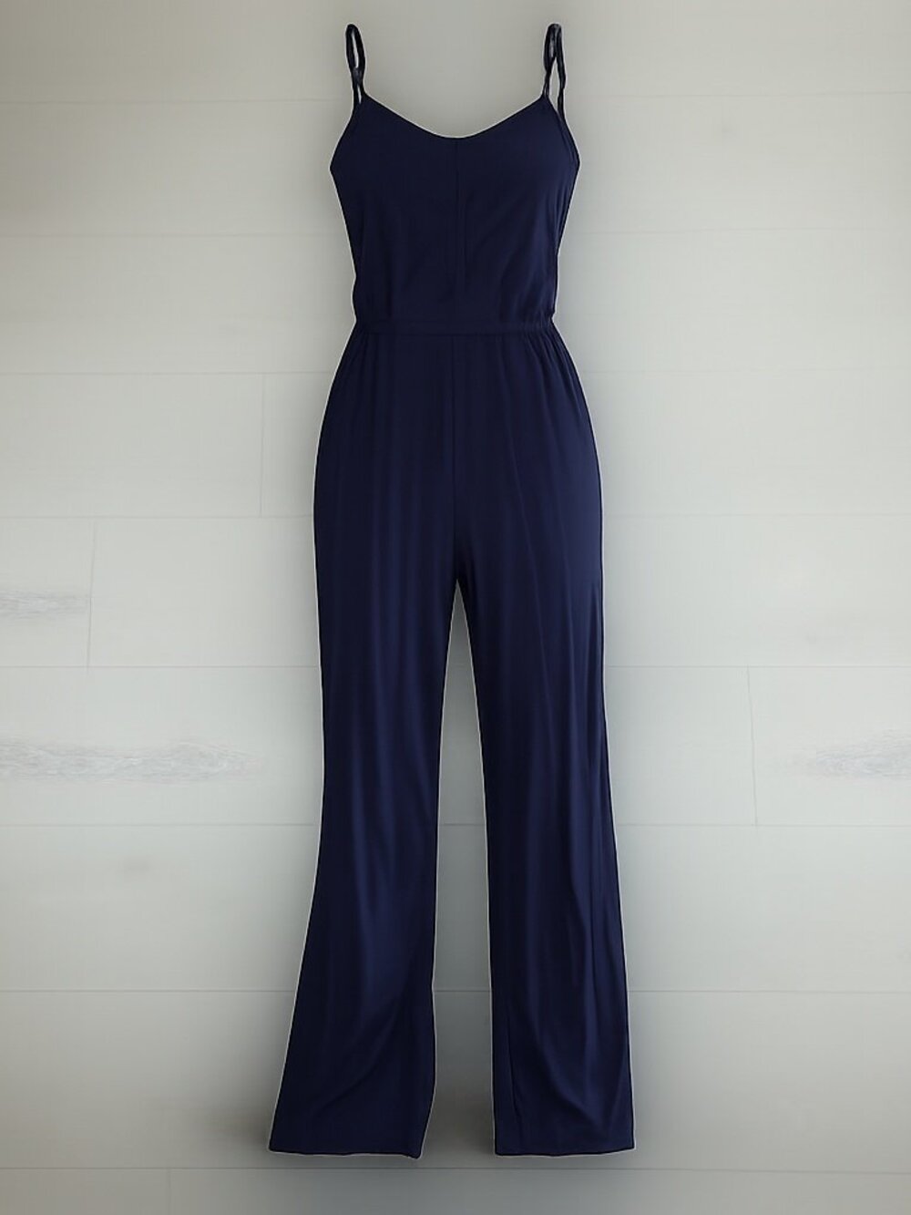 Womens Wide-Leg Jumpsuit Medium Blue Romper Spaghetti Strap Pallazo Navy